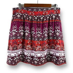 Loft Women's M Pull On Mini Skirt Red Maroon Boho Paisley Floral Print Pockets